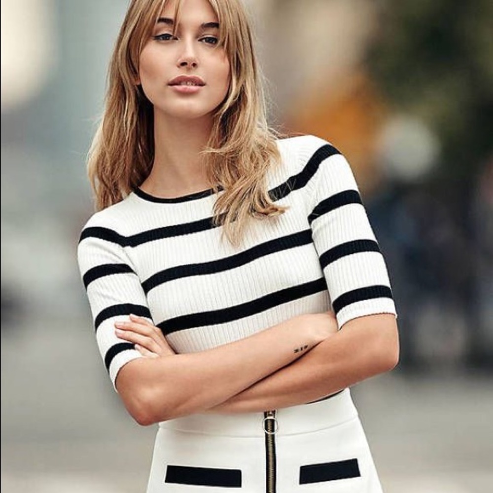 Express Striped Elbow Sleeve Sweater Top